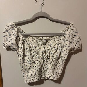 American Eagle Floral Smocked Puff Sleeve Crop Top XS
